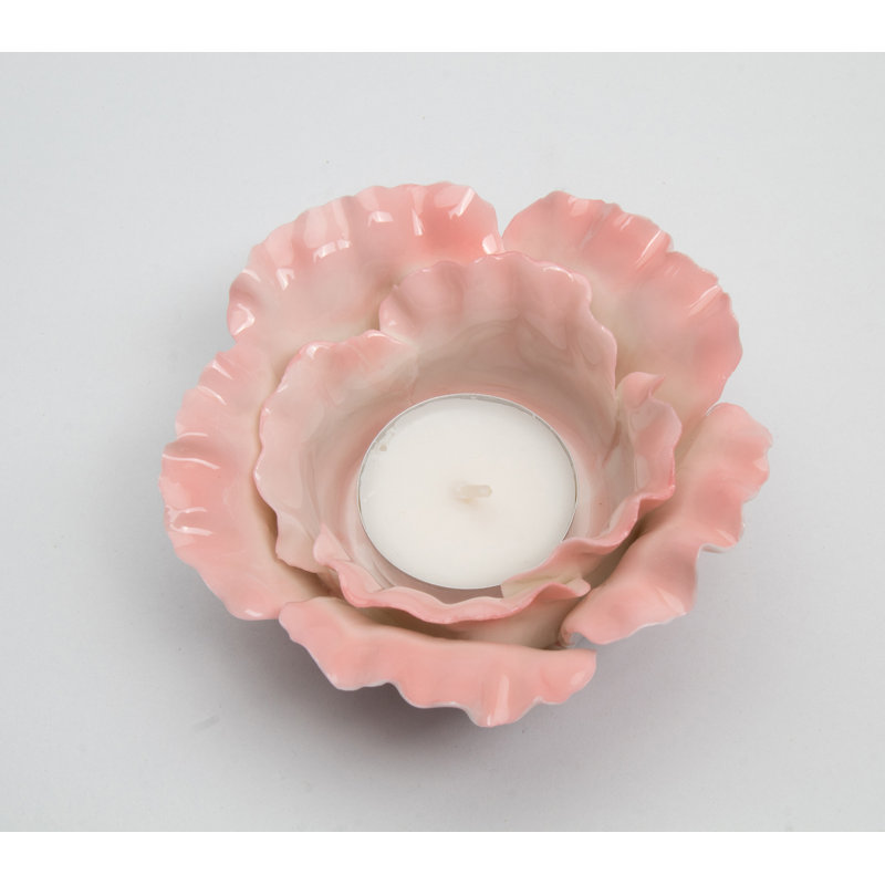 Petit porte-bougie petite fleur rose - P 1/8 po