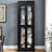 Lighted Black Wood - Framed Glass Storage With Hinge, Adjustable Shelves, Six Tier Layout For In Pantry, Cabinet Structure, Movable Partition And Collectible Display Home