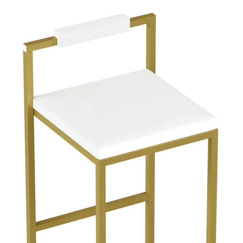 Tabourets de bar rembourrés de 2 de couleur crème et dorés, à dossier bas, adaptables à plusieurs espaces pour les espaces de meuble-lavabo