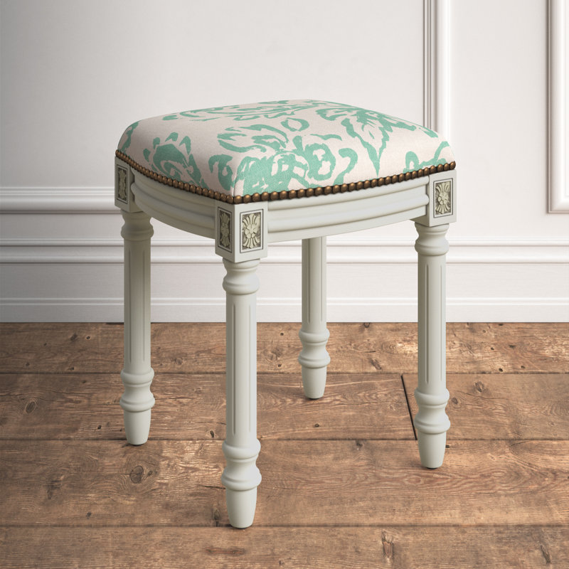 Tabouret de coiffeuse en bois massif Philomene, Aigue-marine