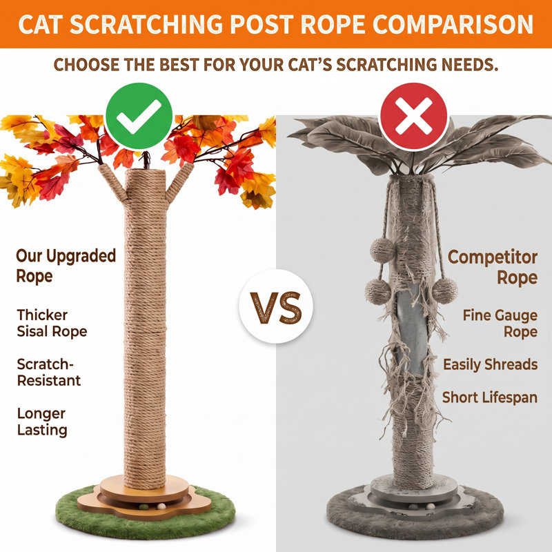 Arbre à chat décoratif de 104 cm (40,9 pouces) avec motif de feuilles d'érable d'automne, recouvert de sisal naturel et orné de feuillage automnal. Il est doté d'un jouet interactif pour l'entretien et le jeu des griffes des chats d'intérieur.