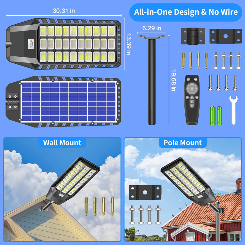 Home Outdoor Led Street Light  (set Of 2)  With Solar Panels Dusk To Dawn With Motion Sensor Remote Control 4800w 480000 Lumens Waterproof For Parking Lots Backyard