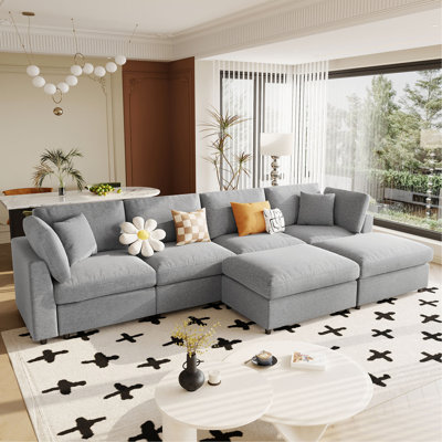 U_STYLE 128" Large U-Shaped Sectional Sofa with 2 Movable Ottomans, Chenille Fabric, Modular Design for Living Room, Home Theater, Spacious Space(old sku:WY000454AAE)