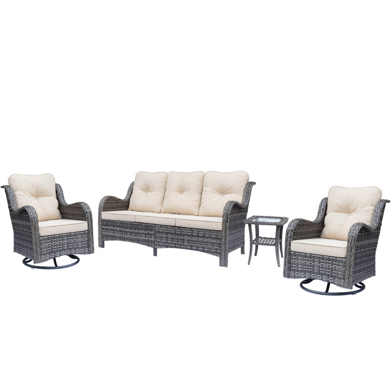 Shariden 5 - Person Patio Conversation Set with Cushions, Beige, Gray