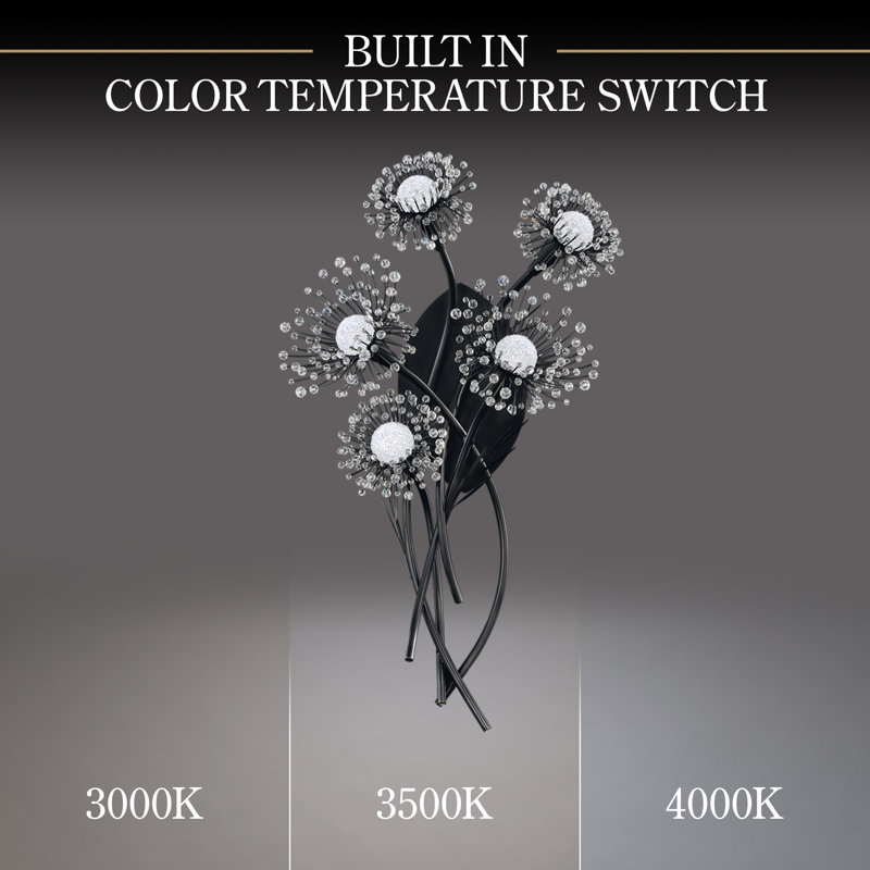 Coquette 5 Light Crystal LED Wall Sconce, Antique Silver