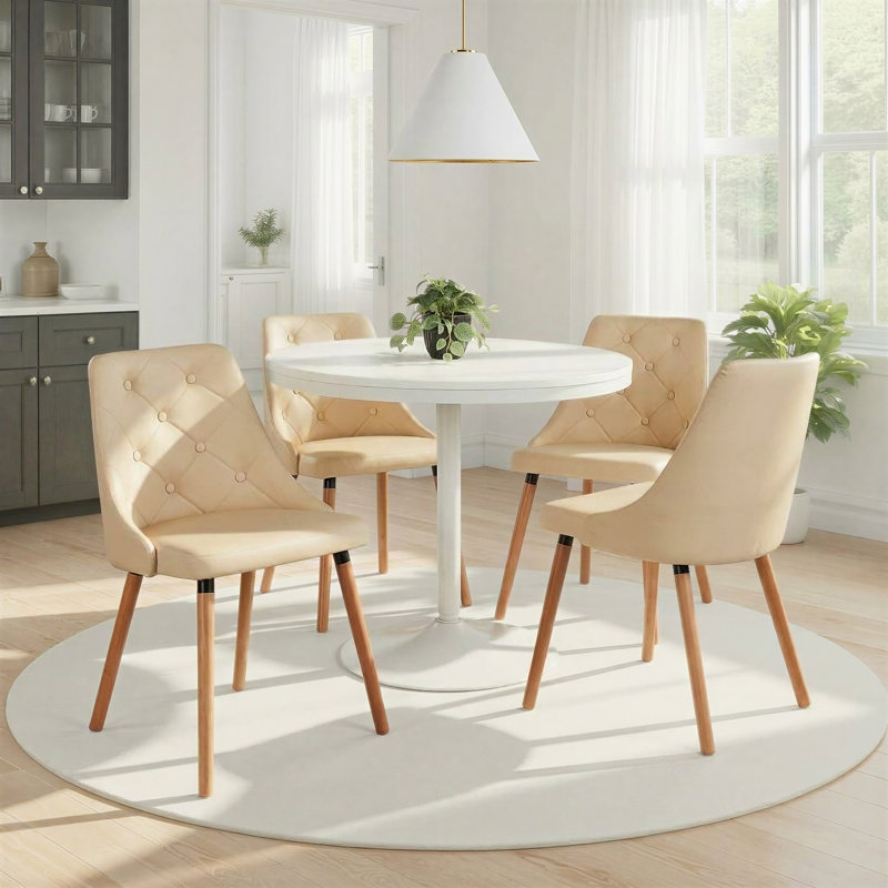 Chaises d'appoint rembourrées en similicuir Paco avec pieds fuselés en bois, Naturel
