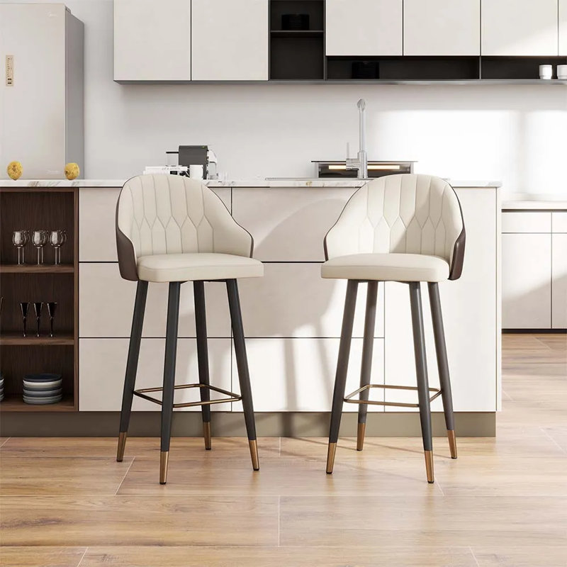 28.7" Seat Height Upholstered Modern Bar Stool With Back And Metal Legs For Kitchen, PU Leather Bar Height Bar Stools Set Of 2