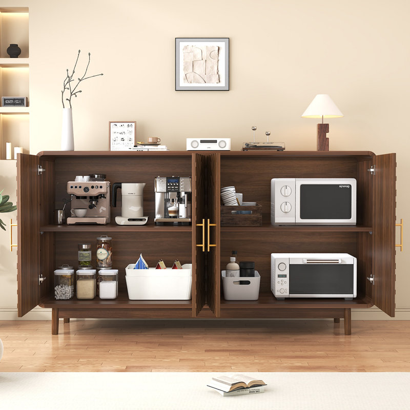 Buffet buffet avec rangement, buffet sculpté à 4 portes, armoire d'appoint multifonctionnelle avec panneau à couches réglables