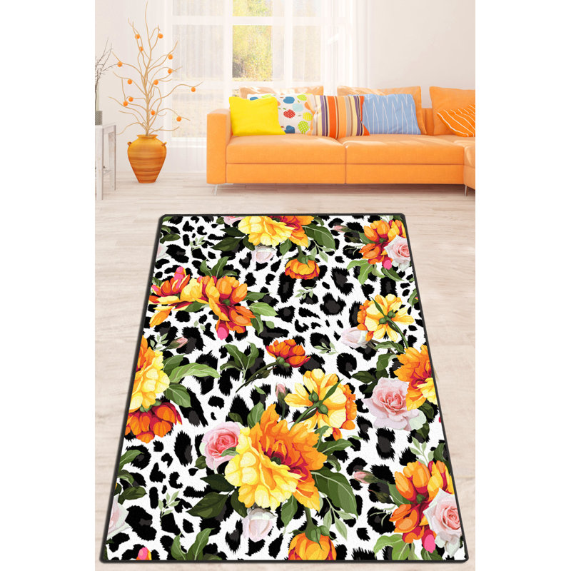 Antibacterial Washable Area Rug, 4 x 7.9 Feet, 100% Polyester with Non-Slip Felt Dot Underside | Pile Height: 0.16 in, Total Thickness: 0.39 in | Perfect for Living Room, Bedroom, & Home Decor, Machine Washable