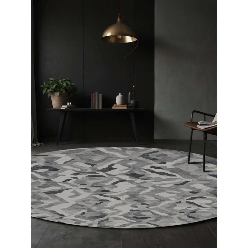 Machine Washable Gray Area Rug, Round 4'