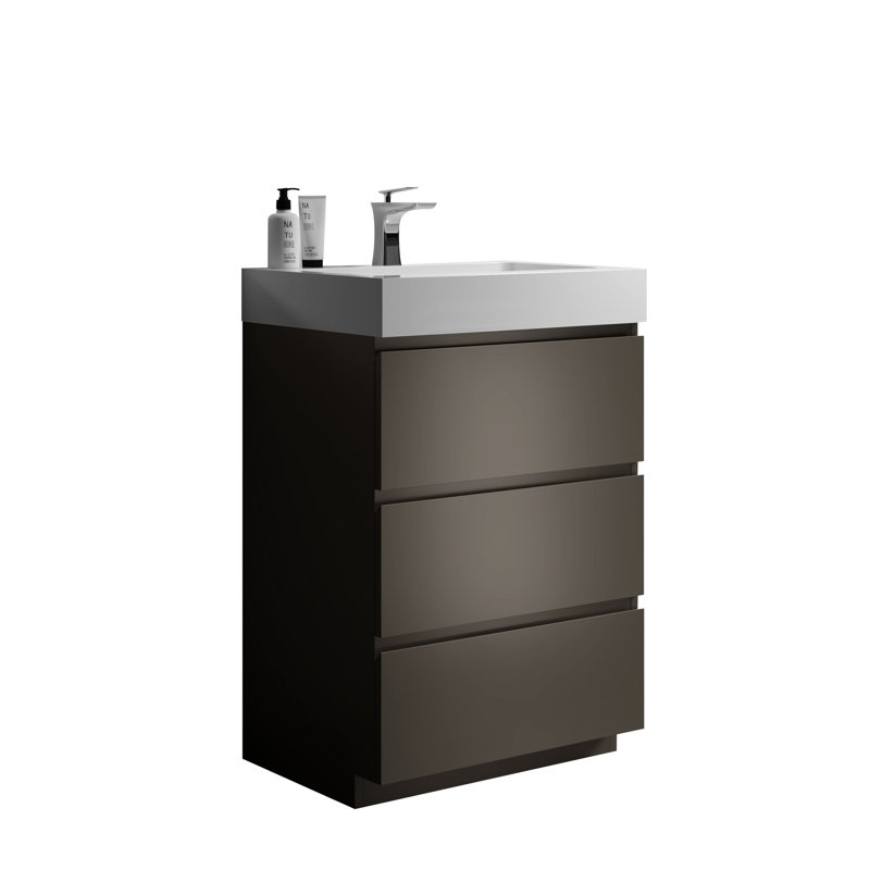 Meuble-lavabo de salle de bain 24 po - gris, grande capacité, meuble-lavabo à tiroir lisse, silencieux, rangement, Gris, 24"