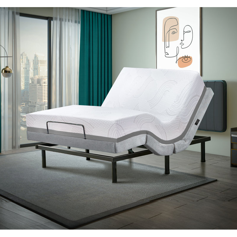 Lit réglable massant avec télécommande sans fil, matelas de 10 po inclus, Très grand californien