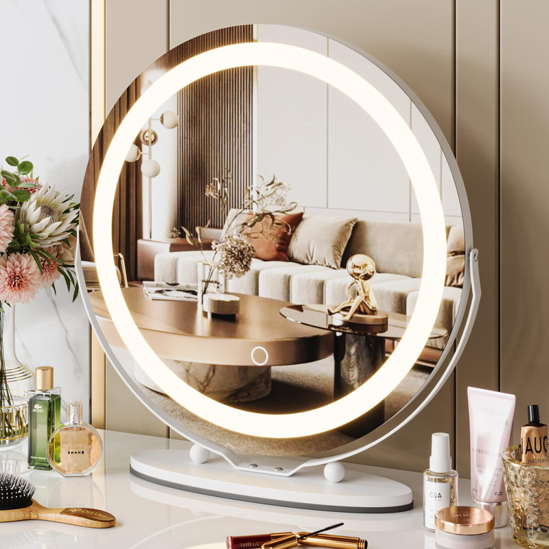 Miroir de salle de bain 19 pouces avec lumières, grand miroir de salle de bain rond à DEL avec Smart Touch 3 couleurs à intensité variable, éclairage tactile