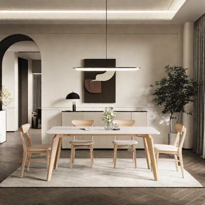 Solid wood rock plate home dining table and chair