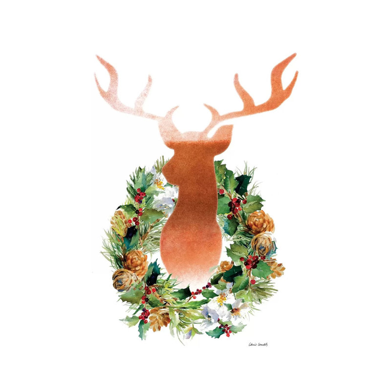Holiday Wreath With Deer by Lanie Loreth - Wrapped Canvas Gallery-Wrapped Canvas Giclée, 20.32 cm H x 30.48 cm W