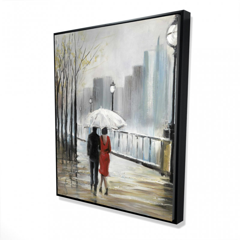 Couple Walking Under The Rain Print On Canvas