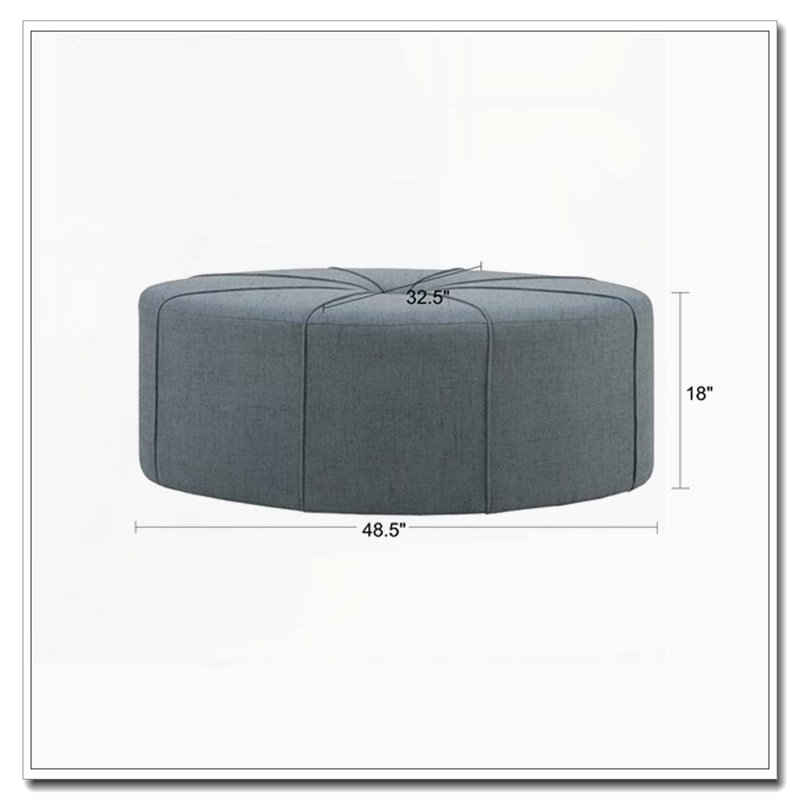 Large Oval Cocktail Ottoman with Button Tufting, Blue
