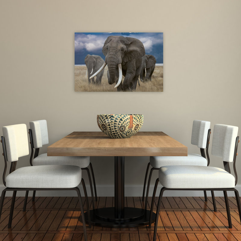 Wild Elephants Kilimanjaro Abstract Contemporary Landscape Nature Wall Art Print 1 Piece Wrapped Canvas Wall Art