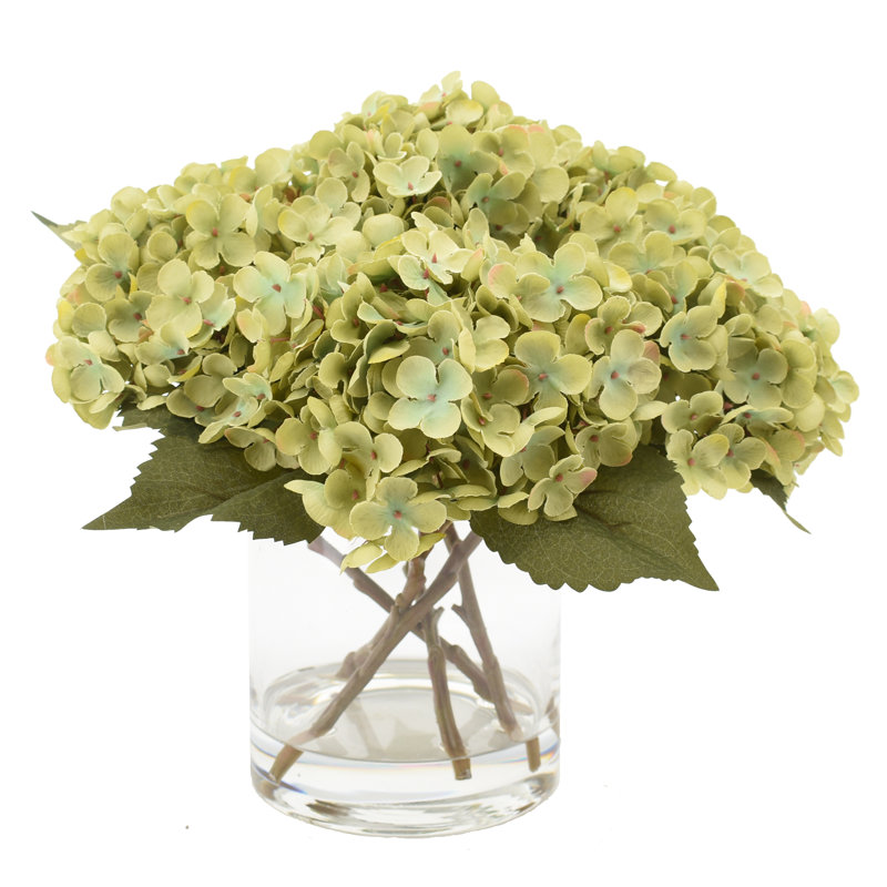 Hydrangea Bouquet in Glass Vase, Green