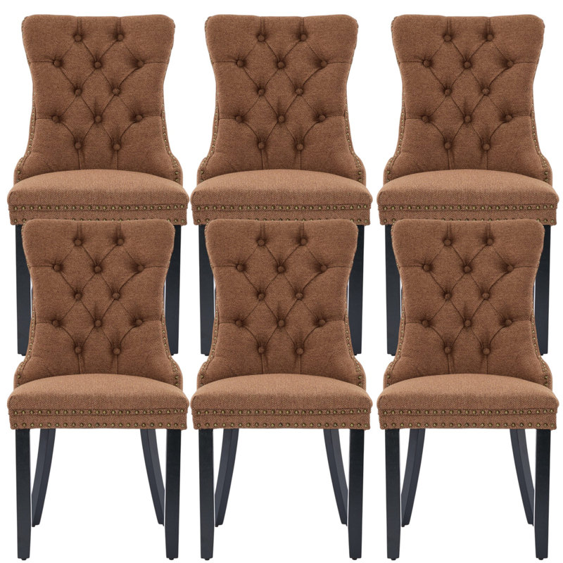 Almerinda Tufted Flax Upholstered Back Dining Chair, Brown, Black