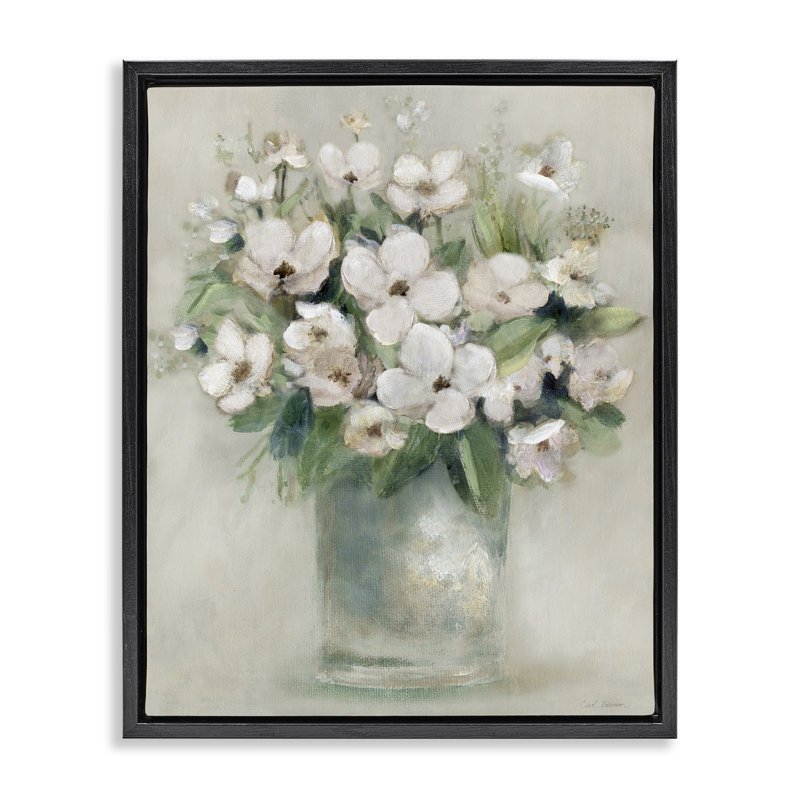 Bouquet de fleurs de cornouiller, Cadre flottant noir de jais, H 21 po x l 17 po