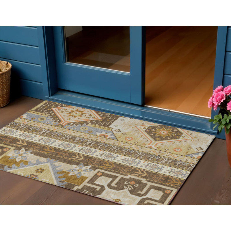 HomeRoots 3' X 5' Brown Aztec Washable Indoor Outdoor Area Rug