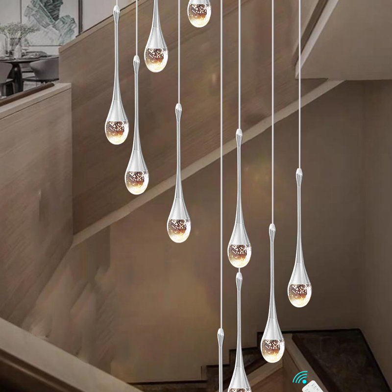 120" Long Crystal Raindrop Chandeliers 12-Light Silver Metal Pendant Light 3000-6000K Dimmable LED