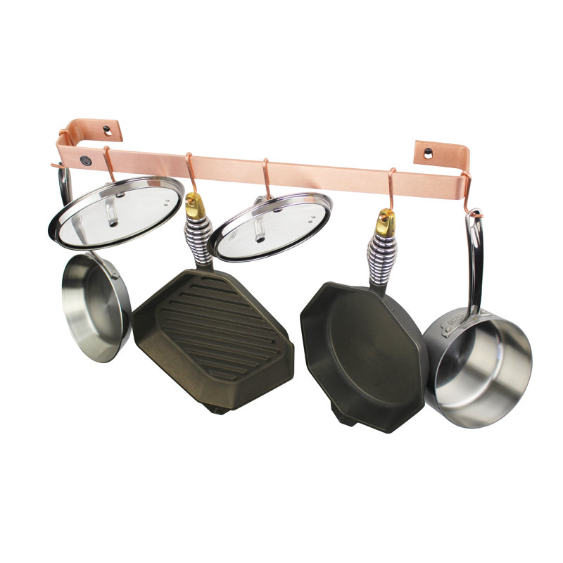 Utensil Bar Handcrafted Wall Mounted Pot Rack, 3" H x 24" W x 3" D, Brushed Copper