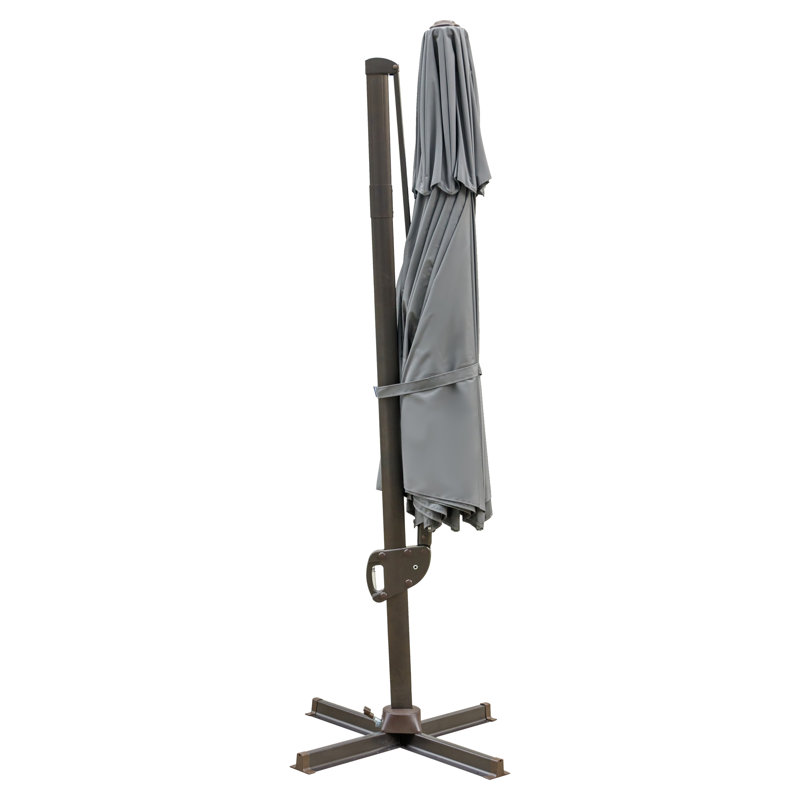 11.5 ft Gray Aluminum Cantilever Patio Umbrella with Double Top