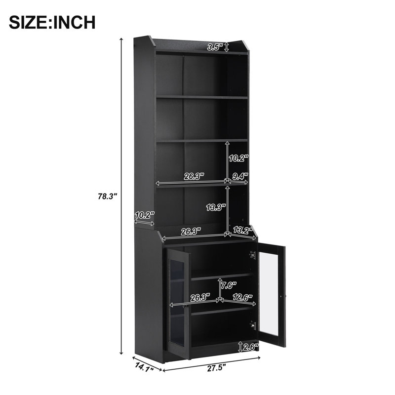 Armoire bibliothèque élégante 78,3 po , Noir, noir, noir, noir