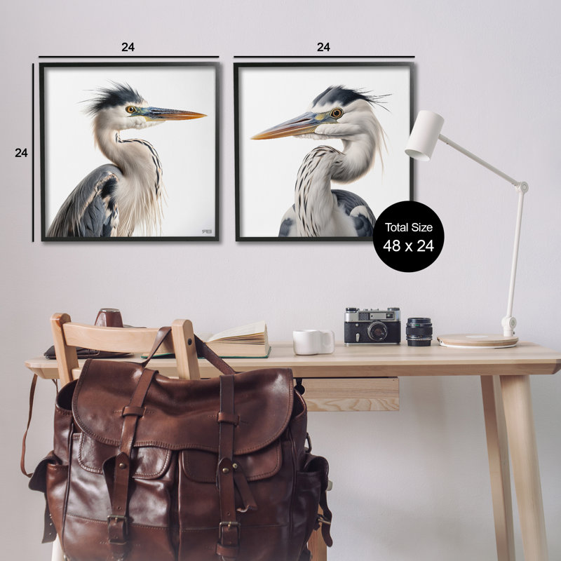 «Young Heron Birds», ensemble de 2 giclées par Roozbeh Bahramali, Giclée encadrée noir minuit, H 24 po x l 24 po