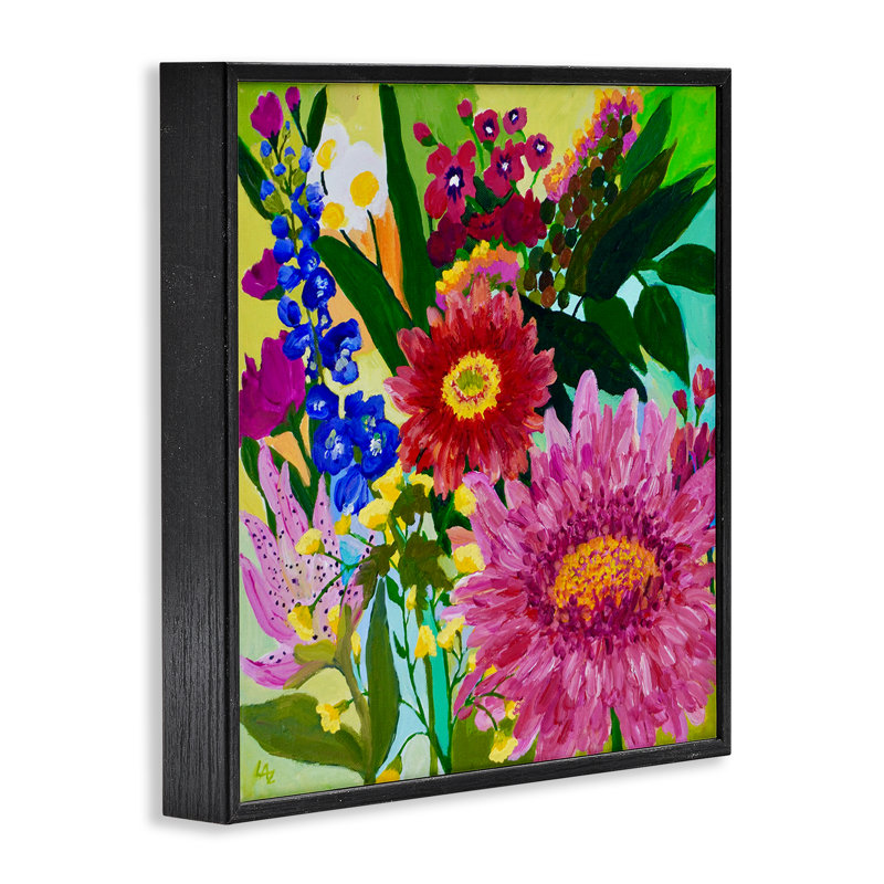 «Front Yard Florals», estampe numérique, conception par Lee Ann Zirbes, Giclée encadrée noir minuit, H 12 po x l 12 po