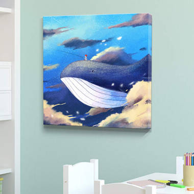 Boy Fishing On Top of Flying Whale On Canvas Print IDEA4WALL Size: 12 H x 12 W x 1.5 D