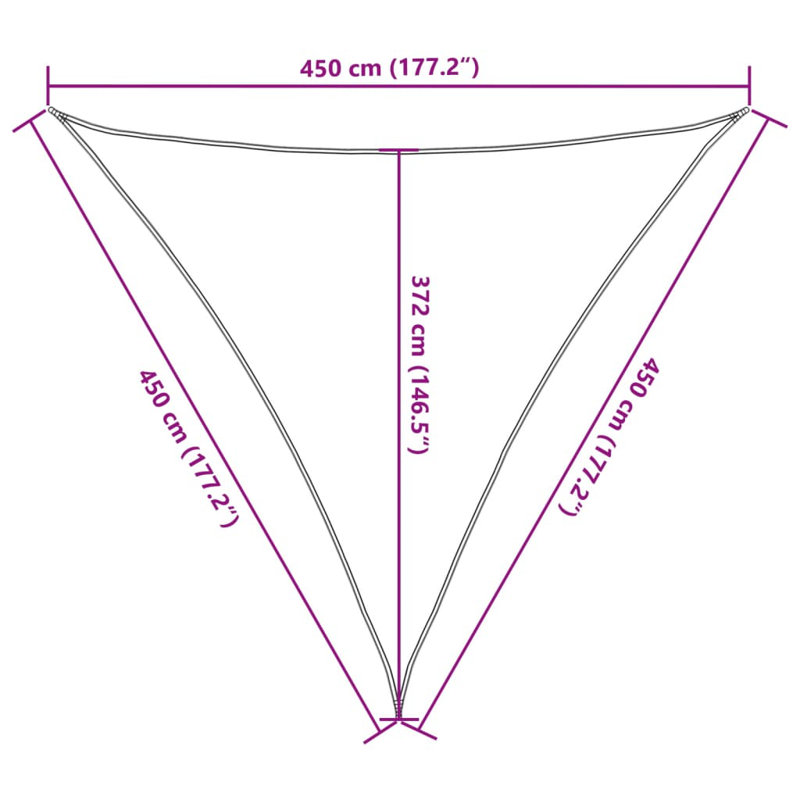 Carlasia 100% Polyester Oxford 4.5m x 4.5m x 4.5m Triangle Shade Sail, Light Grey