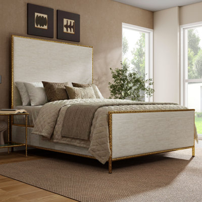 Premier Zayen Modern Beige Upholstered Hammered Metal Platform Bed