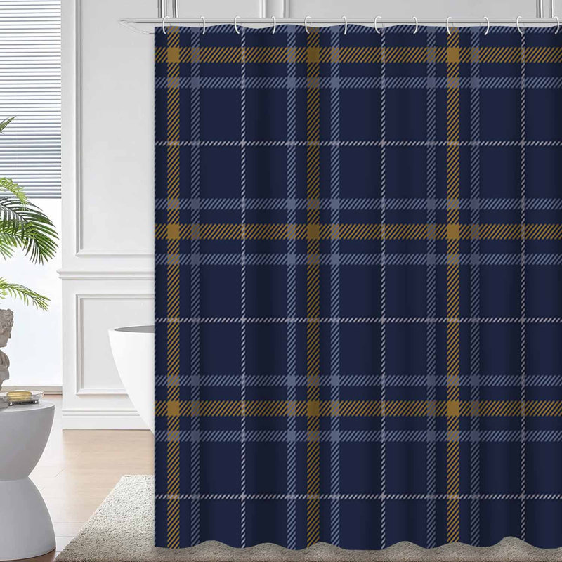 Rideau de douche écossais bleu clair avec 12 crochets Tartan, L 72 po x l 72 po