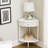 Coastal Solid Wood Corner Wedge Table With Drawer And Shelf - Cottage White For Entryways, Hallways, Small Spaces