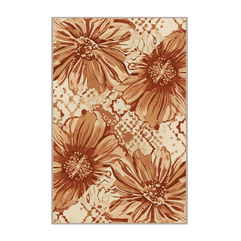 Machine Washable Orlandra Zinnia Bohemian Moroccan Rug in Beige – Beige Binding, 3x5