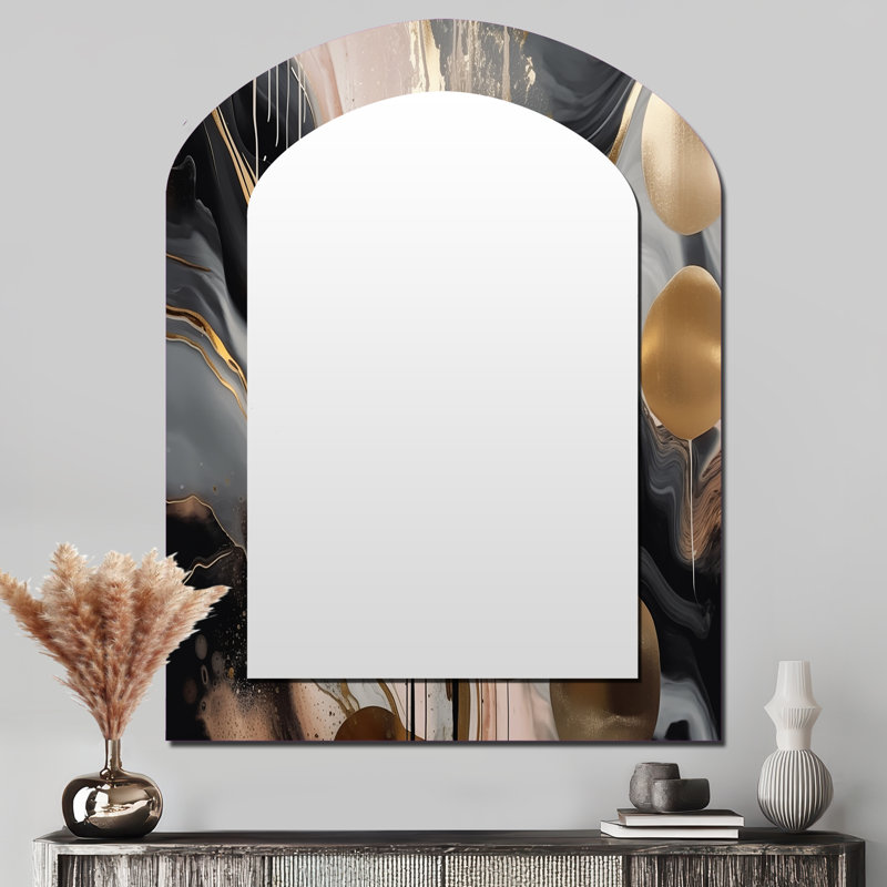 Miroir mural gris et doré captivant, 43 po x 33 po