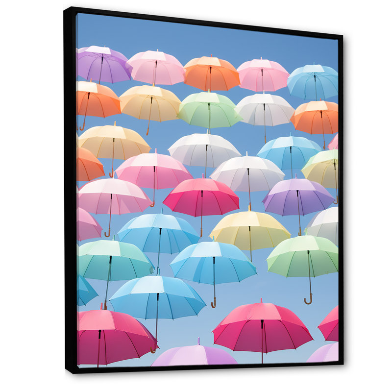 Parapluies multicolores photo moderne II, H 32 po x l 24 po x P 1 po, Cadre flottant noir