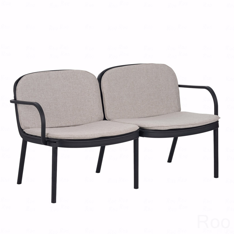 Causeuse d'extérieur pour terrasse, structure en PP noir avec coussin beige, Beige, Noir