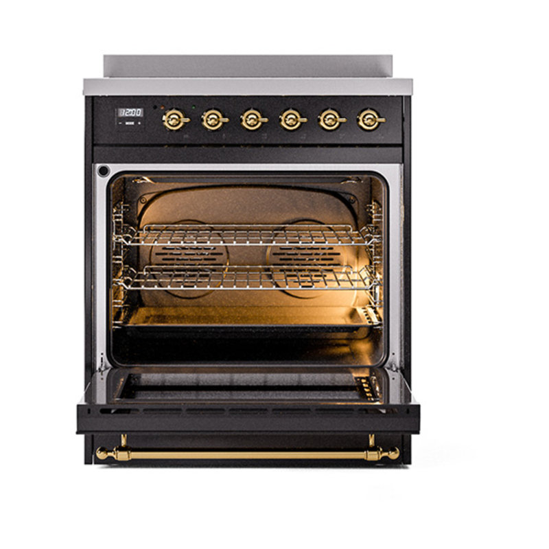 ILVE Nostalgie II Noblesse 30 in Induction Range, Glossy Black/Brass