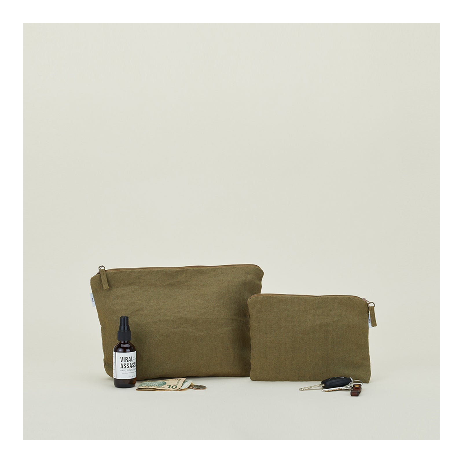  Linen/Cotton Makeup Organizer, Olive 