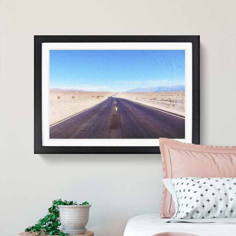 Road Through Death Valley in California - Picture Frame Painting Print, 27cm H x 36cm W x 2cm D, Black Framed