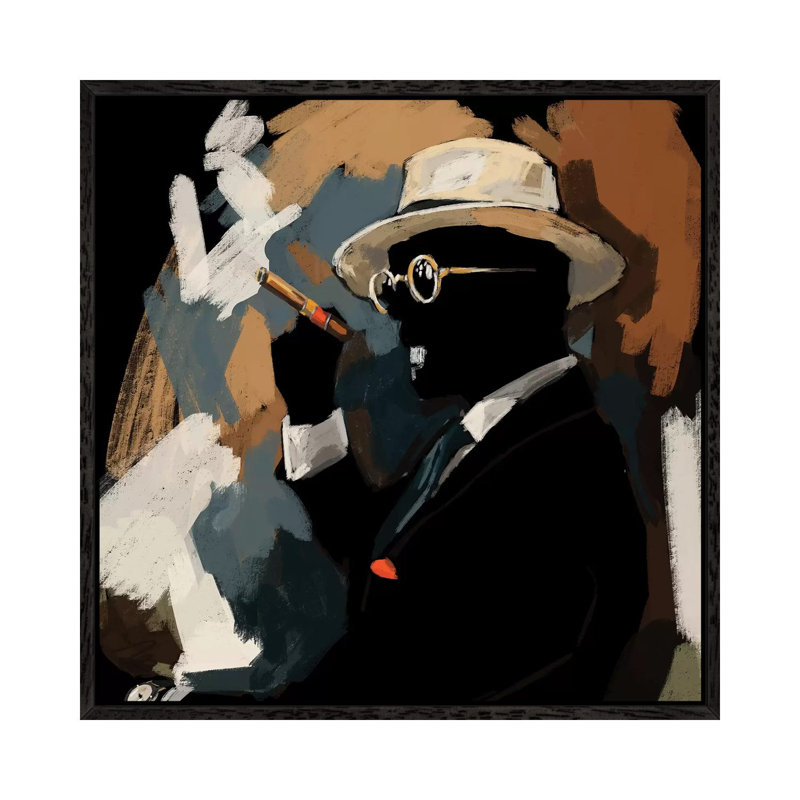 Cigar Lounge - Painting on Canvas, 93.98cm H x 93.98cm W x 3.81cm D, Black Floater Framed