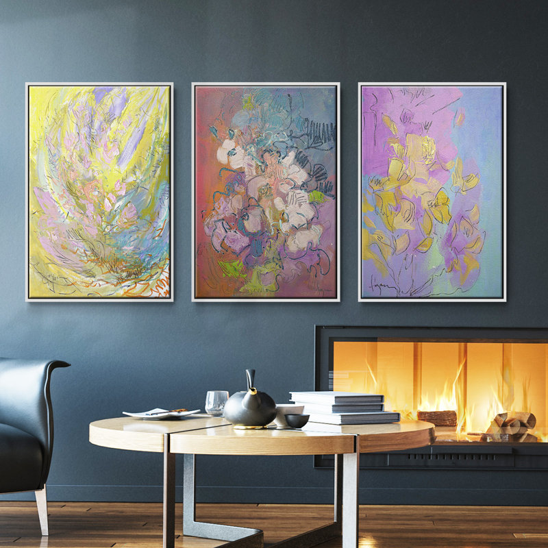 Approche de l'équinoxe, ensemble de 3 pièces encadrées sur toile, Blanc, H 40 po x l 78 po