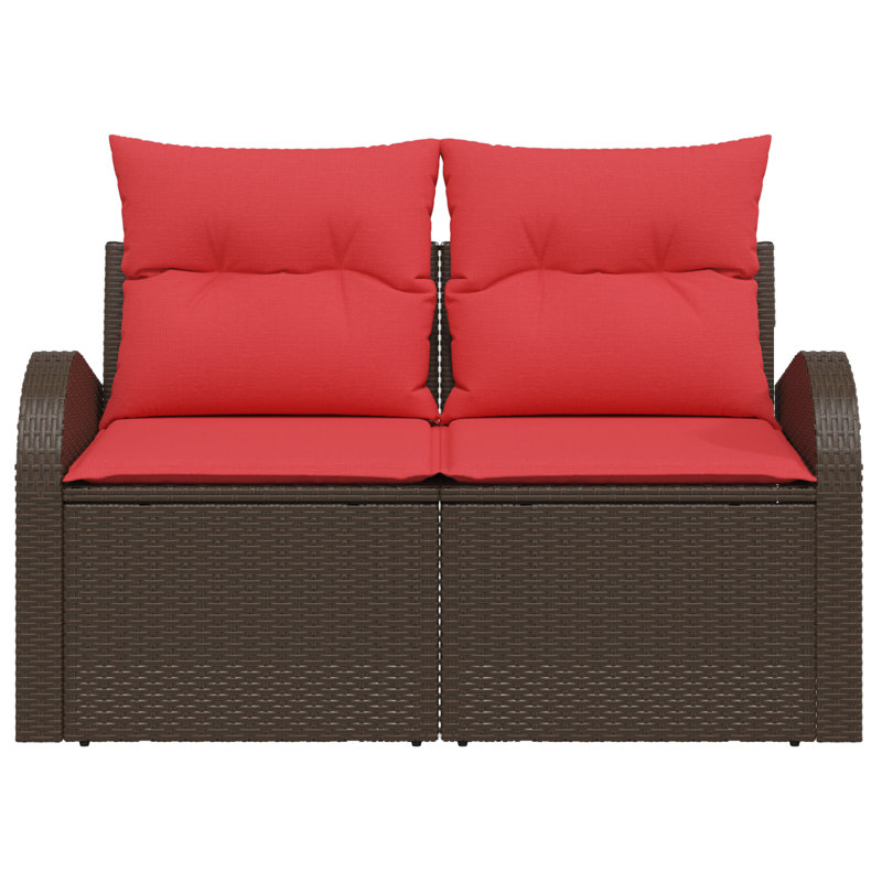  2-Seater Garden Sofa With Cushions Brown Poly Rattan, Brown