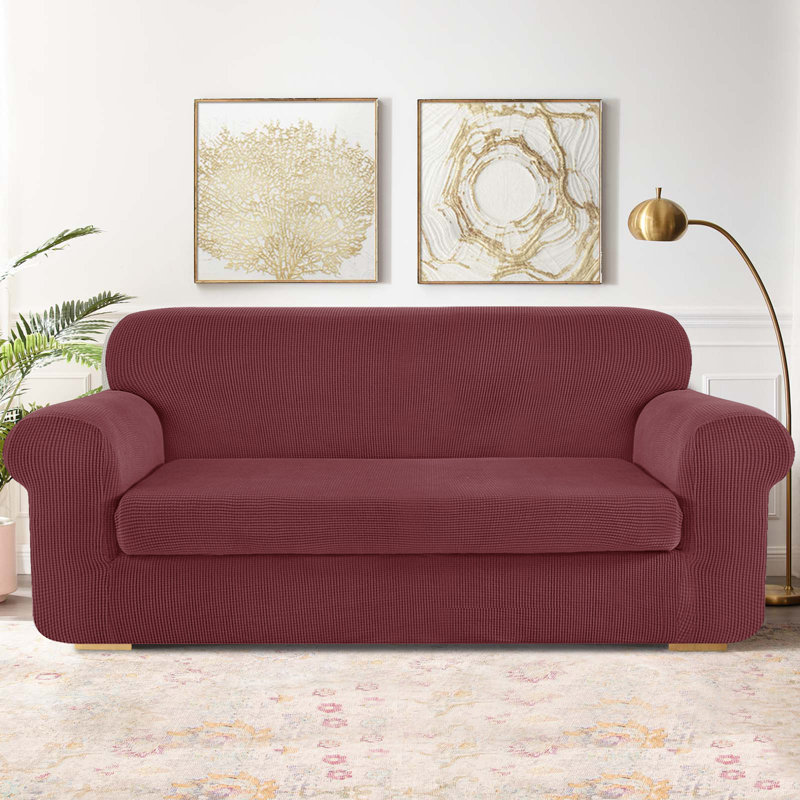 Housse pour canapé à coussins carrés / rectangulaires Dlerfeut, Mélange de polyester bleu acier, 41" H x 92" W x 42" D