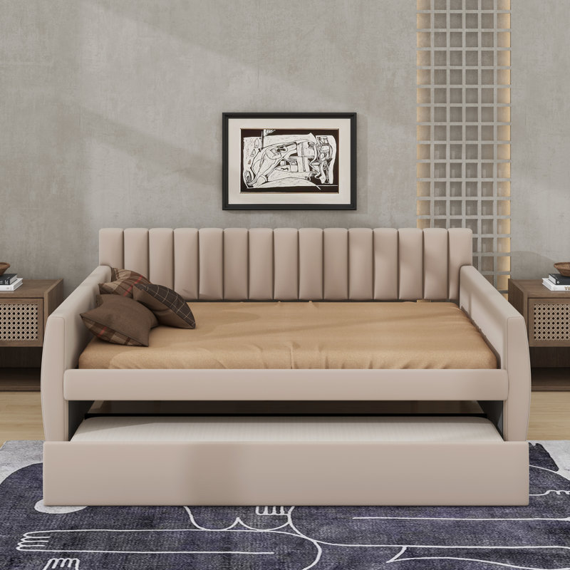 Lit de jour double avec lit gigogne, Beige