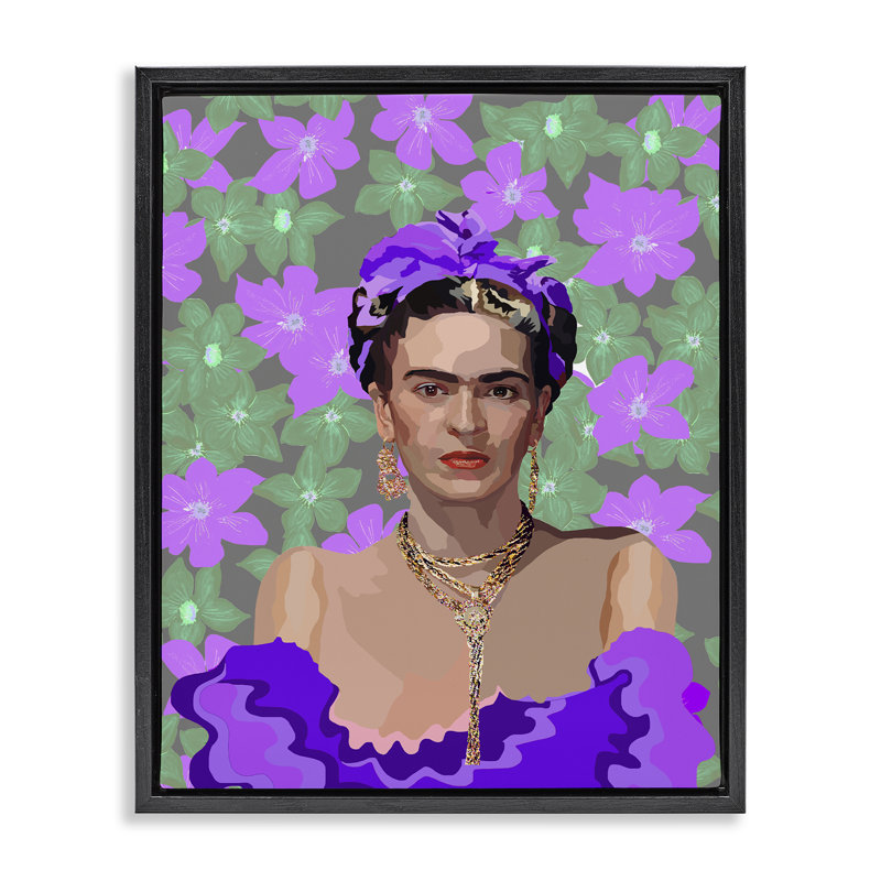 Cadre flottant Floral Reverie Frida, design par Lynnda Rakos, Cadre flottant noir de jais, H 21 po x l 17 po